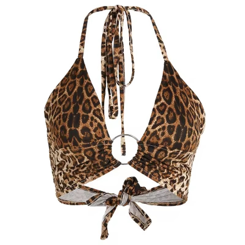 Top Leopardo Mujer con Espalda Descubierta y Lentejuelas