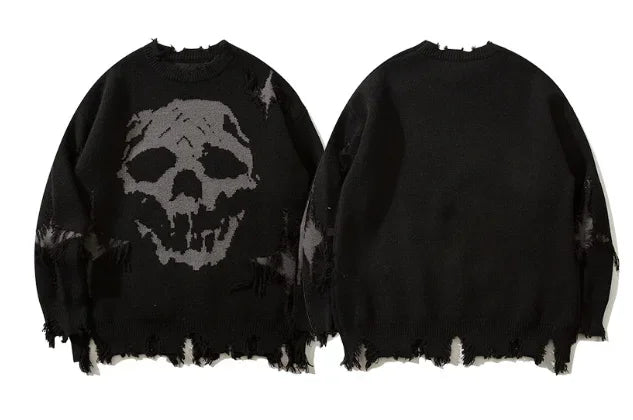 Autumn Winter High Street Men'S Sweater Europe and the United States Hip Hop Dark Wind Knife Cut Hole round Neck Sweater Size2Xl