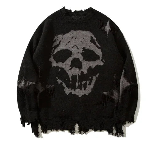 Autumn Winter High Street Men'S Sweater Europe and the United States Hip Hop Dark Wind Knife Cut Hole round Neck Sweater Size2Xl