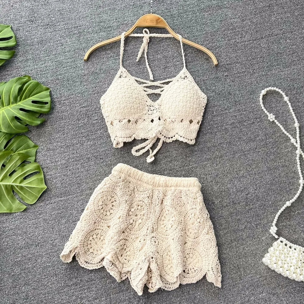 Conjunto de Punto para Mujer – Top de Tirantes y Pantalón Corto | Estilo Verano